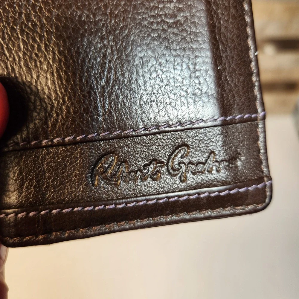 Robert Graham Mens Brown Leather Bifold Card Case Wallet Paisley ID Window